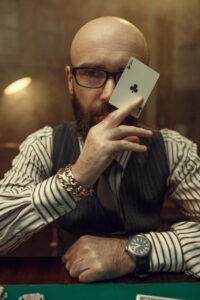 Poker player show ace card